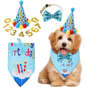 dog birthday party supplies birthday boy girl cake bandana triangle scarf clothes shirt cute dog hat dog bow tie collar with 0-8 numbers for dog puppy 1st birthday party outfit(cute style)