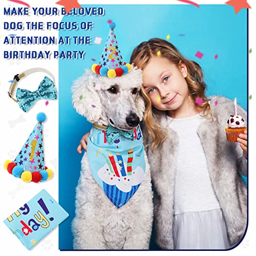 Dog Birthday Party Supplies Birthday Boy Girl Cake Bandana Triangle Scarf Clothes Shirt Cute Dog Hat Dog Bow Tie Collar with 0-8 Numbers for Dog Puppy 1st Birthday Party Outfit(Cute Style)