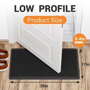 Fowooyeen Outdoor Door Mat, 30'' x 17'' Silicone Scraper Front Durable Non-Slip Waterproof Entrance Low-Profile Shoe Clean Step Mat, Black