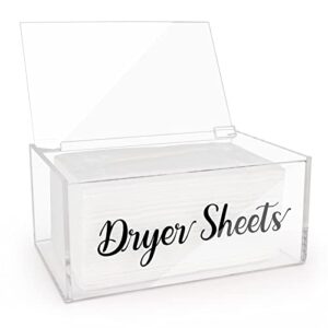 Acrylic Dryer Sheet Dispenser with Hinged Lid, Clear Rustic Farmhouse Style Dryer Sheet Container Storage Box for Laundry Room Organization, Laundry Softener Dispenser, Home Laundry Room Decorations