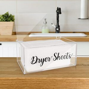 Acrylic Dryer Sheet Dispenser with Hinged Lid, Clear Rustic Farmhouse Style Dryer Sheet Container Storage Box for Laundry Room Organization, Laundry Softener Dispenser, Home Laundry Room Decorations