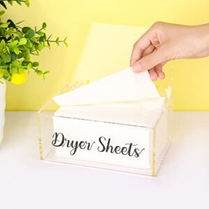Acrylic Dryer Sheet Dispenser with Hinged Lid, Clear Rustic Farmhouse Style Dryer Sheet Container Storage Box for Laundry Room Organization, Laundry Softener Dispenser, Home Laundry Room Decorations