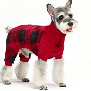 Fitwarm Dog Turtleneck Plaid Sweater, Winter Pajamas, Dog Clothes for Small Dogs Girl Boy, Christmas Pet Coat, Cat Apparel, Red, Large