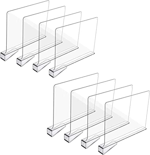 lamsexx 8 Pack Acrylic Shelf Dividers,Clear Shelf Dividers for Closet Organization, Closet Separator for for Organization in Bedroom, Kitchen and Cabinets