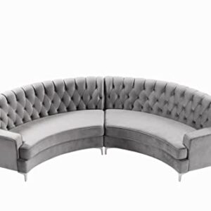 Melpomene Modern Velvet Curved Sofa, Symmetrical Modular Semi Circular Sofa with 6 Pillows(Tufted,Grey)