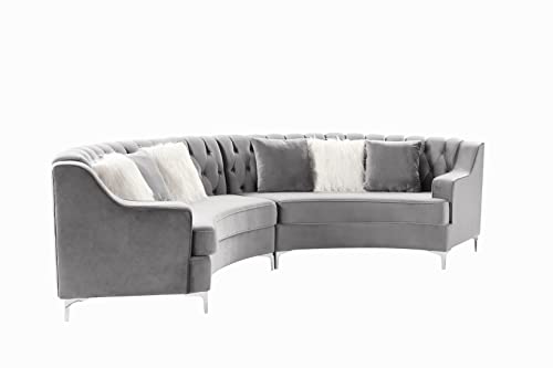 Melpomene Modern Velvet Curved Sofa, Symmetrical Modular Semi Circular Sofa with 6 Pillows(Tufted,Grey)