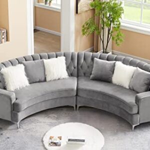 Melpomene Modern Velvet Curved Sofa, Symmetrical Modular Semi Circular Sofa with 6 Pillows(Tufted,Grey)