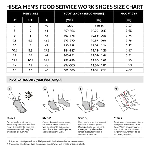 HISEA Non Slip Shoes for Men Slip Resistant Work Shoes Men's Food Service Chef Nursing Walking Shoes for Kitchen Restaurant Size 10.5 Black