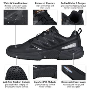 HISEA Non Slip Shoes for Men Slip Resistant Work Shoes Men's Food Service Chef Nursing Walking Shoes for Kitchen Restaurant Size 10.5 Black