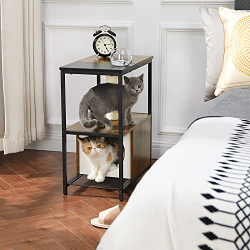 Modern Cat Tree Tower, Wooden Pet Furniture with Scratching Post Cute Cat Cave Condo House Soft Bed for Indoor Small Cats Kittens, Also a End Side Table Nightstand for Living Room Bedroom