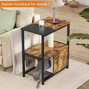 Modern Cat Tree Tower, Wooden Pet Furniture with Scratching Post Cute Cat Cave Condo House Soft Bed for Indoor Small Cats Kittens, Also a End Side Table Nightstand for Living Room Bedroom