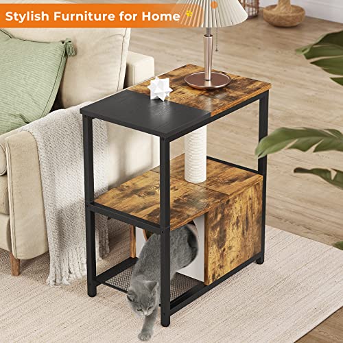 Modern Cat Tree Tower, Wooden Pet Furniture with Scratching Post Cute Cat Cave Condo House Soft Bed for Indoor Small Cats Kittens, Also a End Side Table Nightstand for Living Room Bedroom