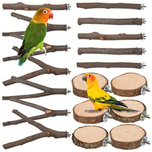 9 pcs bird perches stand toy, natural wood parrot perch stand bird cage branches platform accessories for parakeets cockatiels conures macaws finches love birds