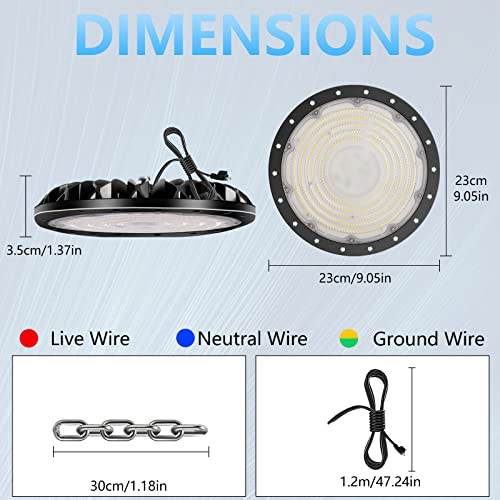 Royana 20 Pack 100W LED High Bay Light, 110V LED Shop Lights, 6000K 10000LM UFO Warehouse Light, with 5ft Cable US Plug, Hook Mount, Garage, Factory, Warehouse, Workshop, Area Light