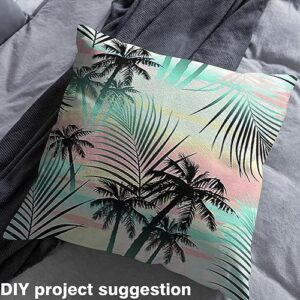 Hawaiian Palm Tree Fabric by The Yard, Tie Dye Upholstery Fabric, Summer Tropical Decorative Fabric, Green Leaves Waterproof Indoor Outdoor Fabric, Ocean Beach Fabirc, DIY Art, Green Pink, 1 Yard