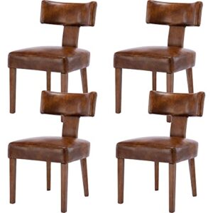 rivova set of 4 pu leather upholstered side chairs, modern kitchen armless parson chairs solid wood dining chairs, brown
