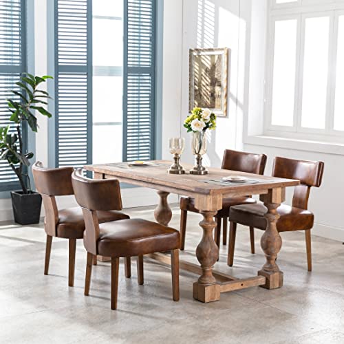 RIVOVA Set of 4 PU Leather Upholstered Side Chairs, Modern Kitchen Armless Parson Chairs Solid Wood Dining Chairs, Brown