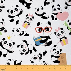 panda fabric by the yard black and white giant panda upholstery fabric cartoon kawaii wildlife animal waterproof fabric for children, decorative fabric for upholstery and home accents, 1 yard