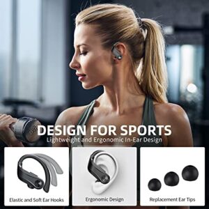 Sport Headphones Bluetooth 5.1 Earbuds with Earhooks,96H Playtime Wireless Earphones,Over The Ear Earbuds with Immersive Sound. Bluetooth Headphones IP7 Waterproof with Charging Case, Dual LED Display