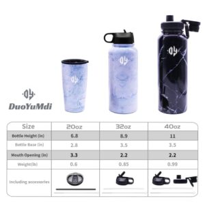 DY DuoYuMdi 32oz Vacuum insulation Stainless Steel Water Flask Straw Lid Keeps Hot and Cold 12 Hour Very Suitable for Outdoor Sports, Fitness(White marble pattern).