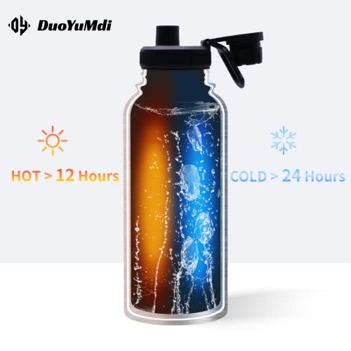 DY DuoYuMdi 32oz Vacuum insulation Stainless Steel Water Flask Straw Lid Keeps Hot and Cold 12 Hour Very Suitable for Outdoor Sports, Fitness(White marble pattern).