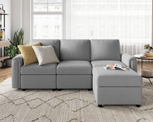 linsy home modular sectional sofa, convertible l shaped sofa couch with storage, modular sectionals with ottomans, small sofa couch with chaise for small space, living room, gray
