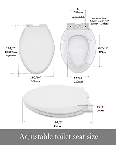 Toilet Seat Elongated, Toilet Cover, Quiet and Soft Close, Easy to Install and Remove, Ergonomic Design,Polypropylene(Plastic), White, for Elongated Oval Toilets (Long Hinge Frame)