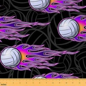 feelyou volleyball fabric by the yard, volleyball sports theme design illustration fabric for home diy projects, hot rod flame pattern decorative waterproof fabric, 2 yards, purple black