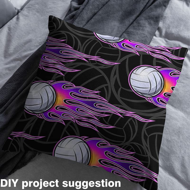 Feelyou Volleyball Fabric by The Yard, Volleyball Sports Theme Design Illustration Fabric for Home DIY Projects, Hot Rod Flame Pattern Decorative Waterproof Fabric, 2 Yards, Purple Black