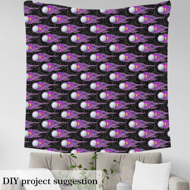 Feelyou Volleyball Fabric by The Yard, Volleyball Sports Theme Design Illustration Fabric for Home DIY Projects, Hot Rod Flame Pattern Decorative Waterproof Fabric, 2 Yards, Purple Black