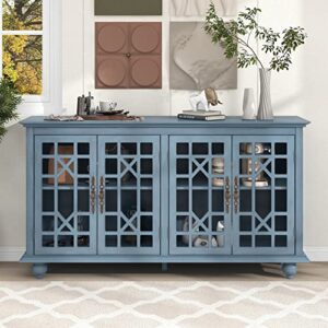 ruisisi armhouse 60'' storage sideboard buffet cabinet with adjustable height shelves for living room, teal blue