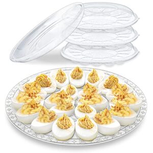 deviled egg containers with lid - (3 pack) 15 slot deviled egg platters with lid for party, disposable tray deviled egg carrier with lid, stackable clear plastic trays for eggs and finger food