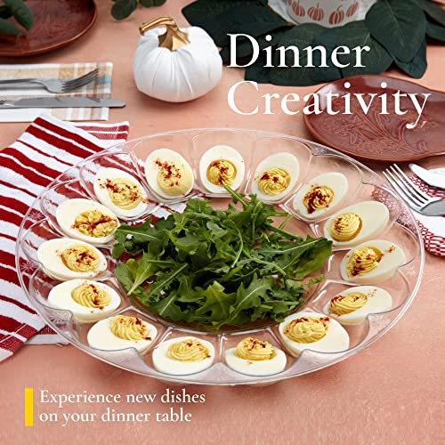 Deviled Egg Containers with Lid - (3 Pack) 15 Slot Deviled Egg Platters with Lid for Party, Disposable Tray Deviled Egg Carrier with Lid, Stackable Clear Plastic Trays for Eggs and Finger Food