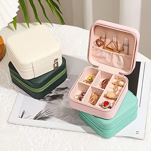 GOTDYA PU Leather Small Travel Jewelry Case,Portable Jewelry Box with Zipper for Organized and Storing Jewelry,Light Pink