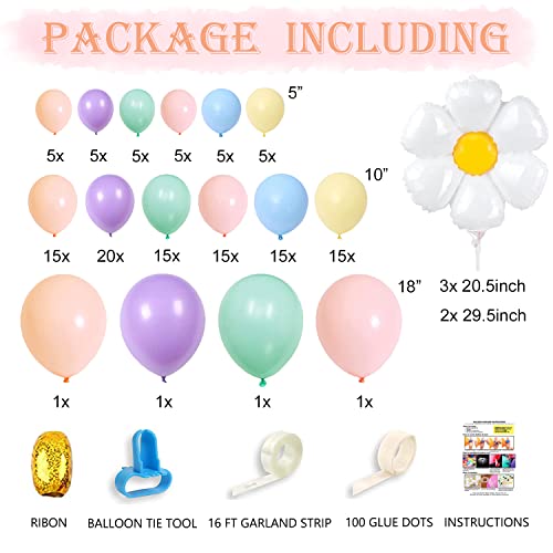 139 Pack Daisy Balloon Garland Arch Kit, DIY Groovy Daisy Flower Pastel Balloons Garland for Baby Shower Wedding Birthday Party Decorations Backdrop Photography Props