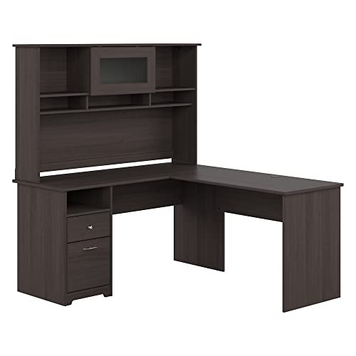 Bush Furniture Cabot 60W Single Pedestal L Desk with Hutch, Heather Gray