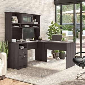 Bush Furniture Cabot 60W Single Pedestal L Desk with Hutch, Heather Gray