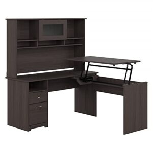 bush furniture cabot 60w single pedestal desk with sit to stand return and hutch, heather gray