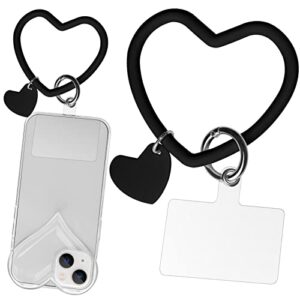 naiadiy silicone heart loop phone lanyard, cell phone hand wrist lanyard strap with key chain holder, universal for phone case anchor fit all smartphones-black