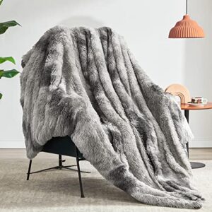 beautex faux fur throw blanket, soft sherpa fluffy blankets, warm thick plush flannel blanket, luxury fuzzy blankets for room decor, shaggy comfy blanket for couch sofa bed grey, 50x 60