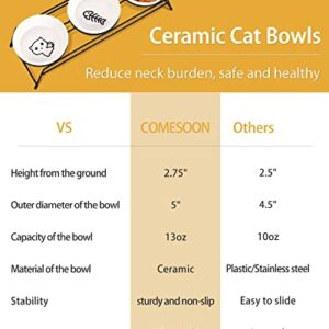 3 Cat Food Bowls Ceramic 13 oz Upgraded with Stainless Steel Stand Non-Slip and Anti-Rust Elevated Raised Cat Bowls for Food and Water, Pet Dishes Bowl for Indoor Cats and Puppy, Dishwasher Safe