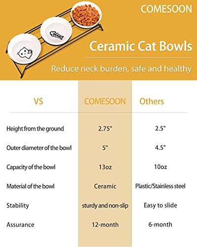 3 Cat Food Bowls Ceramic 13 oz Upgraded with Stainless Steel Stand Non-Slip and Anti-Rust Elevated Raised Cat Bowls for Food and Water, Pet Dishes Bowl for Indoor Cats and Puppy, Dishwasher Safe