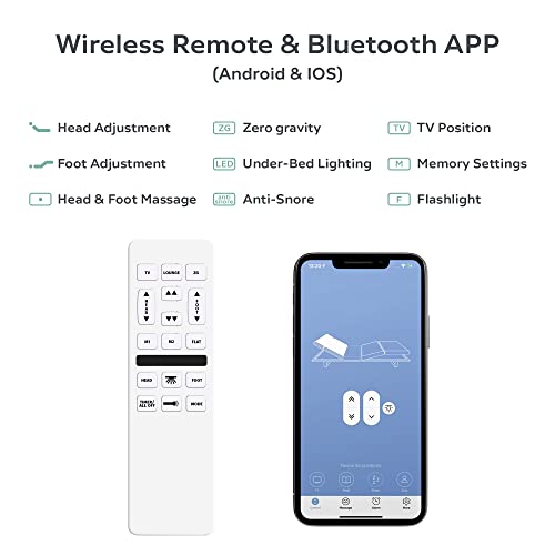 Renanim Adjustable Bed Frame with 12" Mattress Included Electric Massage - USB, Under Bed Light, Luxury Cooling Gel Memory Foam Mattress, App Control, Zero Gravity, Head and Foot Incline Base Twin XL