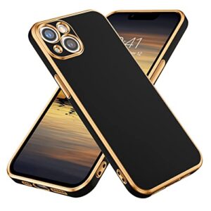 bentoben compatible with iphone 13 case, slim luxury electroplated bumper women men girl protective soft case cover with strap for iphone 13 6.1 inch,black/gold