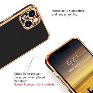 BENTOBEN Compatible with iPhone 13 Case, Slim Luxury Electroplated Bumper Women Men Girl Protective Soft Case Cover with Strap for iPhone 13 6.1 inch,Black/Gold