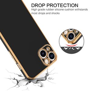 BENTOBEN Compatible with iPhone 13 Case, Slim Luxury Electroplated Bumper Women Men Girl Protective Soft Case Cover with Strap for iPhone 13 6.1 inch,Black/Gold