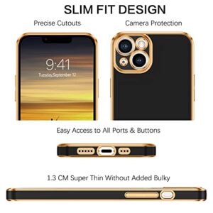 BENTOBEN Compatible with iPhone 13 Case, Slim Luxury Electroplated Bumper Women Men Girl Protective Soft Case Cover with Strap for iPhone 13 6.1 inch,Black/Gold