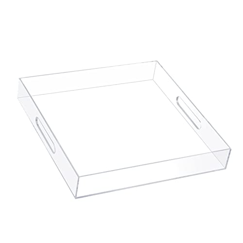 MIKINEE 12×12 Inches Clear Acrylic Sturdy Serving Tray Decorative Ottoman Coffee Table Trays Water Proof Bed Tray Counter Top Organizer