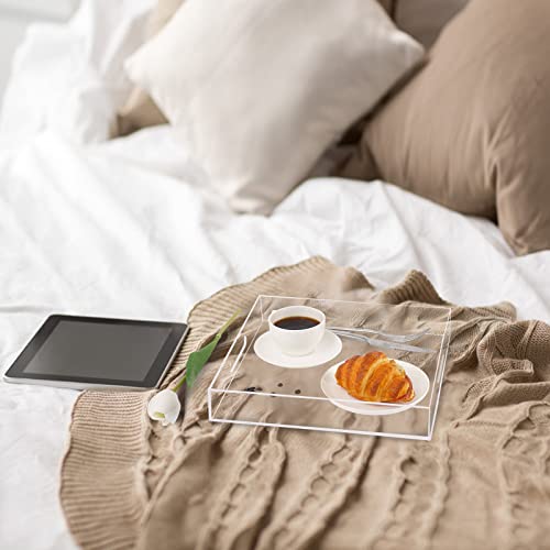 MIKINEE 12×12 Inches Clear Acrylic Sturdy Serving Tray Decorative Ottoman Coffee Table Trays Water Proof Bed Tray Counter Top Organizer