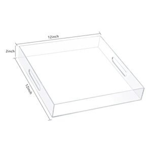 MIKINEE 12×12 Inches Clear Acrylic Sturdy Serving Tray Decorative Ottoman Coffee Table Trays Water Proof Bed Tray Counter Top Organizer